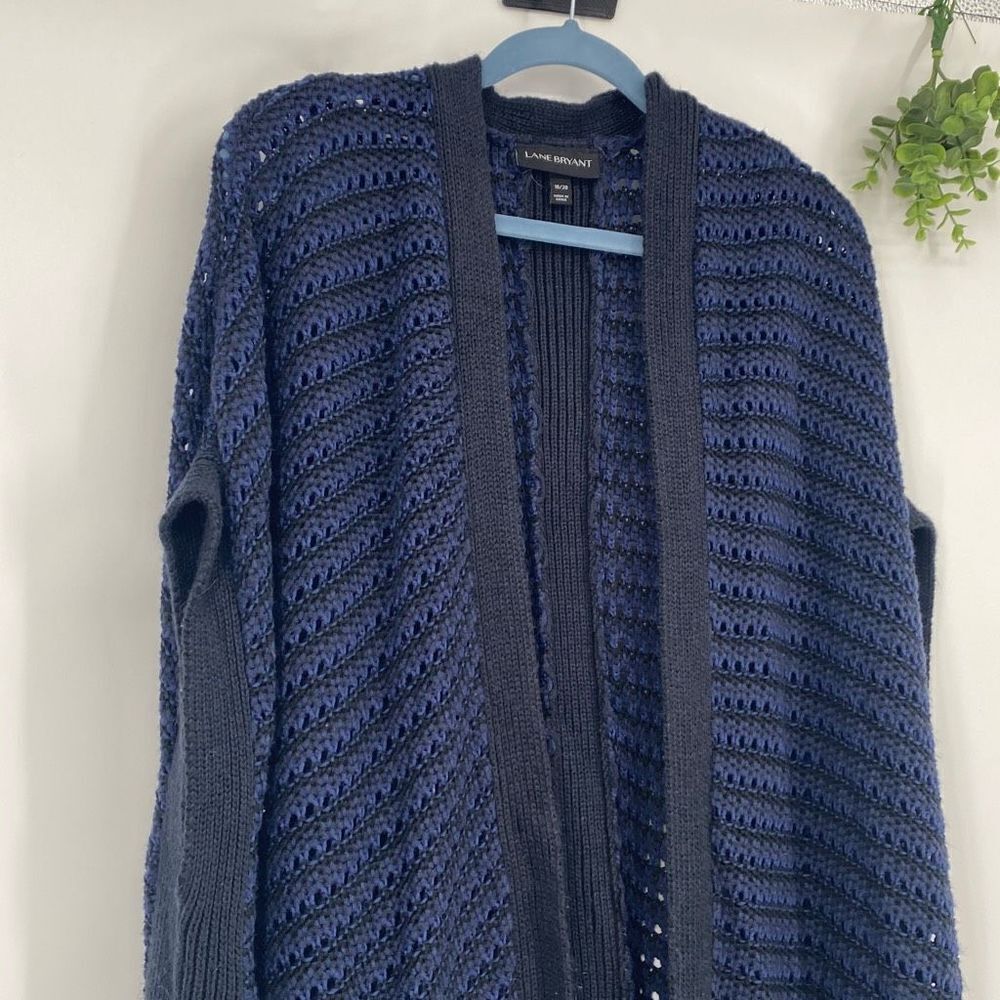 Lane Bryant Chunky Knit Sleeveless Cardigan Jacket Open Front Crochet Navy Black